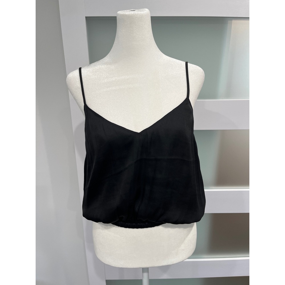SeaShell Black V-Neck Cropped Camisole Top Adjustable Straps Size M‎ JT512D
